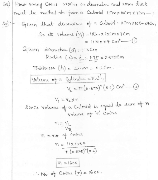 RD Sharma Class 10 Solutions Surface areas and Volumes Ex 16.1 Q38