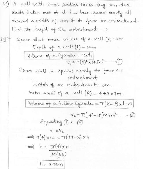 RD Sharma Class 10 Solutions Surface areas and Volumes Ex 16.1 Q39