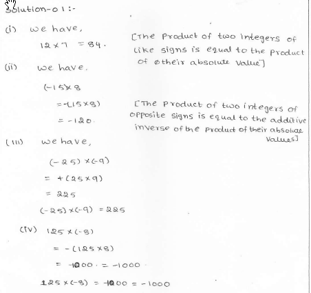 RD Sharma class 7 solutions 1.Integers Ex-1.1 Q 1