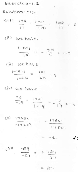 RD Sharma class 7 solutions 1.Integers Ex-1.2 Q 1
