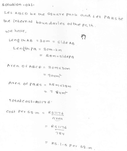 RD Sharma class 7 solutions 20.Munsuration(perimeter and area of rectiliner figures) Ex-20.2 Q 2