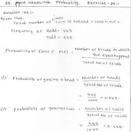RD Sharma class 7 solutions 25.Data Handling-IV (probabilirty) Ex-25.1 Q 1