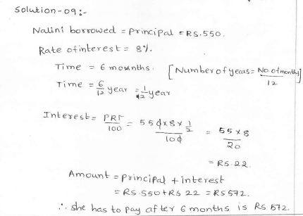 Rd sharma class 7 solutions 13.Simple interest Exercise-13.1 Q 9