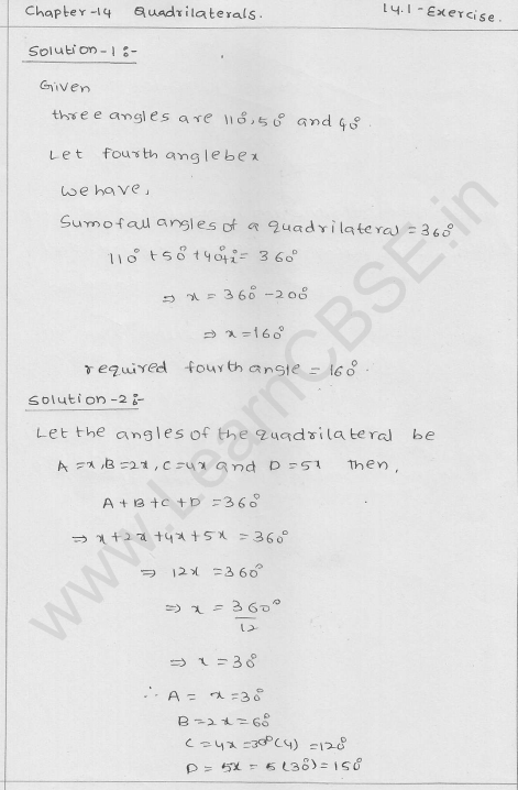 RD Sharma Class 9 Solutions Chapter 14 Quadrilaterals Ex 14.1 1