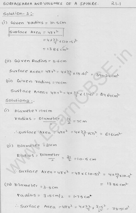 RD Sharma Class 9 solutions Chapter 21 Surface Area and volume of A Sphere Ex 21.1 1