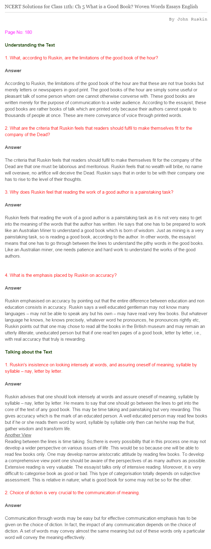 NCERT Solutions For Class 11 English Woven Words What is a Good Book
