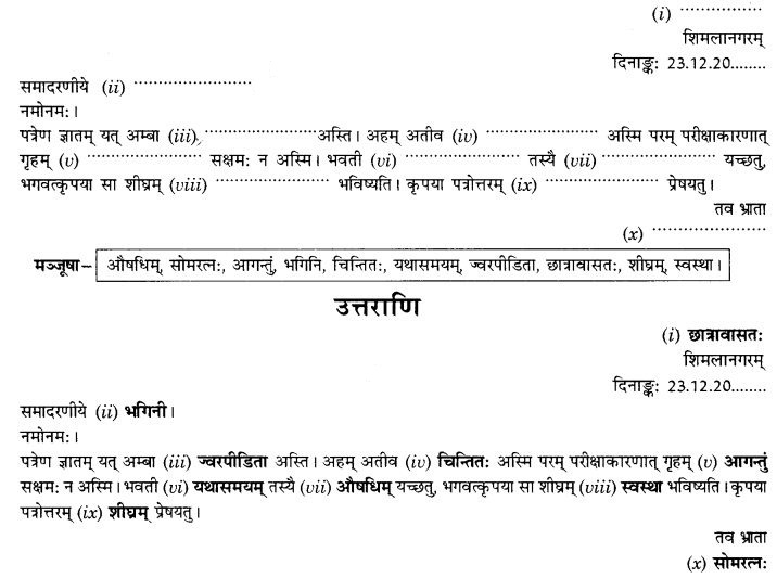 Class 10 Sanskrit Grammar Book Solutions सङ्केताधारितम् औपचारिकम् अनौपचारिक च पत्रम्