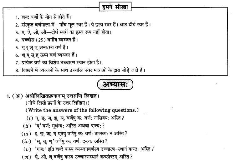 NCERT Solutions for Class 9th Sanskrit Chapter 1 संस्कृतवर्णमाला उच्चारणस्थानानि च 12