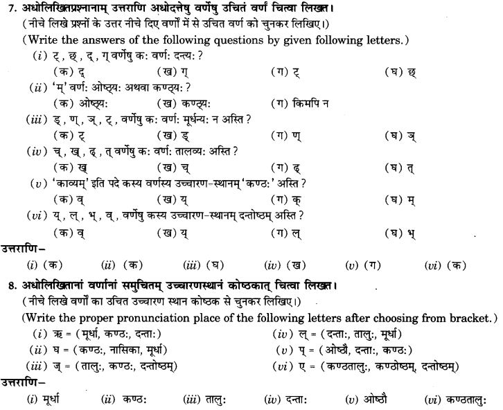 NCERT Solutions for Class 9th Sanskrit Chapter 1 संस्कृतवर्णमाला उच्चारणस्थानानि च 20