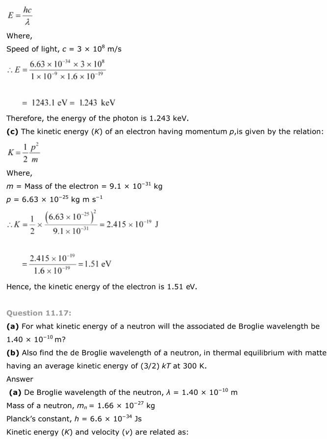 NCERT Solutions For Class 12 Physics Chapter 11 Dual Nature of Radiation and Matter 16