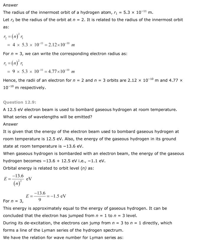 NCERT Solutions For Class 12 Physics Chapter 12 Atoms 8