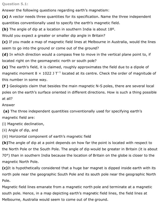 NCERT Solutions For Class 12 Physics Chapter 5 Magnetism and Matter 1