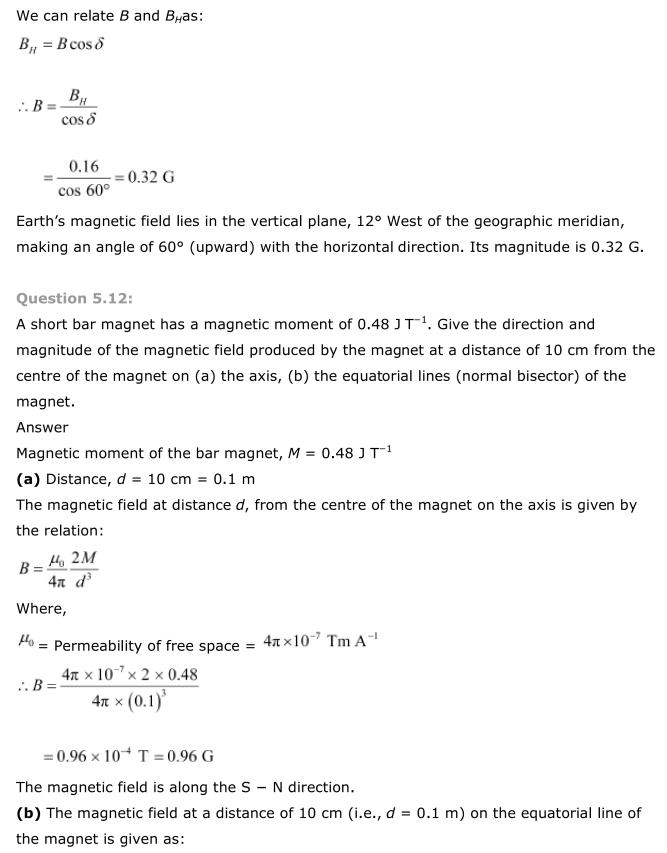 NCERT Solutions For Class 12 Physics Chapter 5 Magnetism and Matter 10