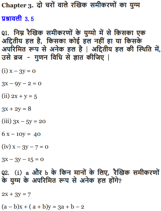 NCERT Solutions for class 10 Maths Chapter 3 Exercise 3.5 in Hindi medium