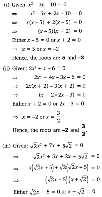 NCERT Solutions for Class 10 Maths Chapter 4 Quadratic Equations Exercise 4.2 Q1