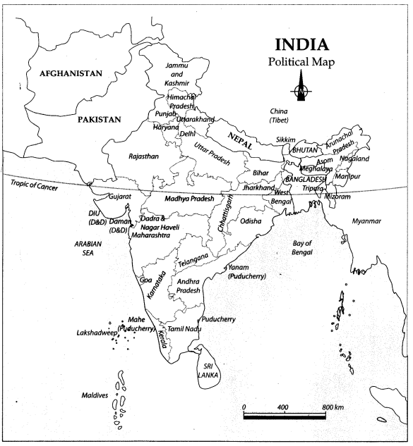 Class 9 Geography Map Work Chapter 1 India-Size and Location  0