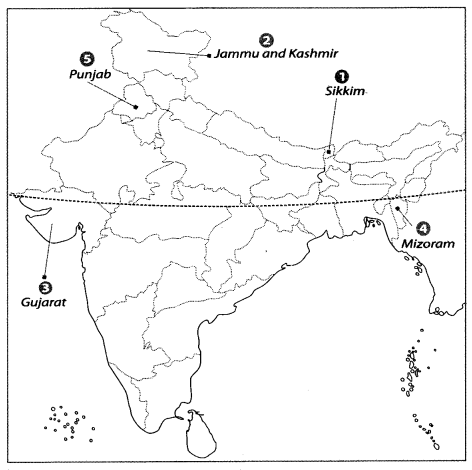 Class 9 Geography Map Work Chapter 1 India-Size and Location a2.1