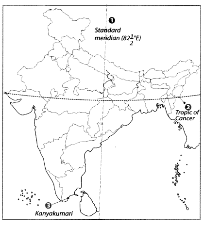 Class 9 Geography Map Work Chapter 1 India-Size and Location a4.1