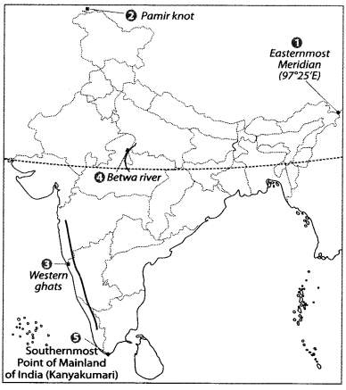 Class 9 Geography Map Work Chapter 1 India-Size and Location a5.1