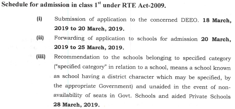 RTE Admission Haryana Class 1 Schedule
