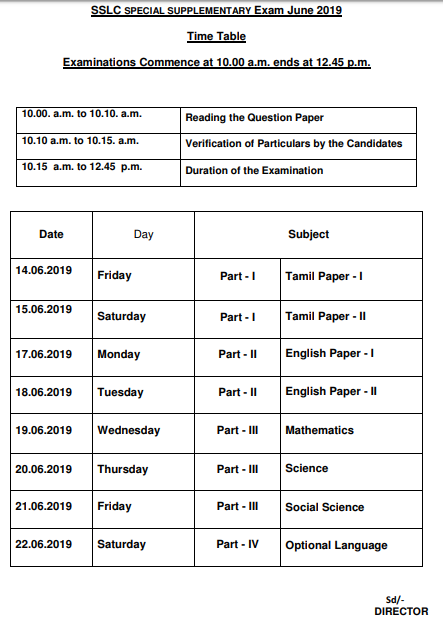 Tamil Nadu 10th Class SSLC Exam Dates Schedule 2019