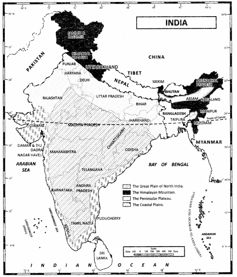 Class 11 Geography NCERT Solutions Chapter 1 India Location Map Skills Q1