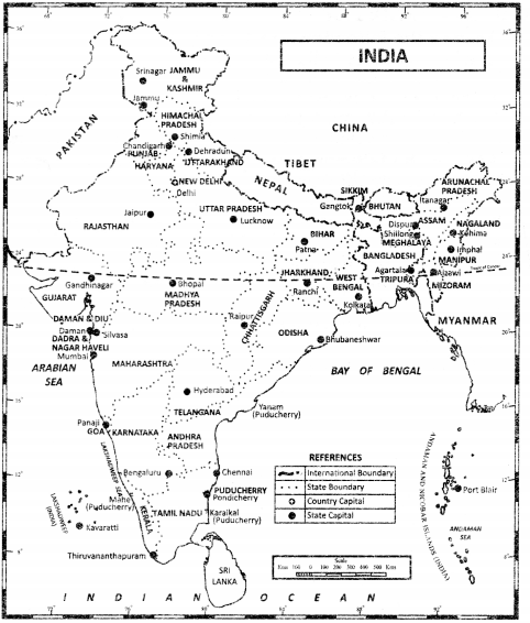 Class 11 Geography NCERT Solutions Chapter 1 India Location Map Skills Q3