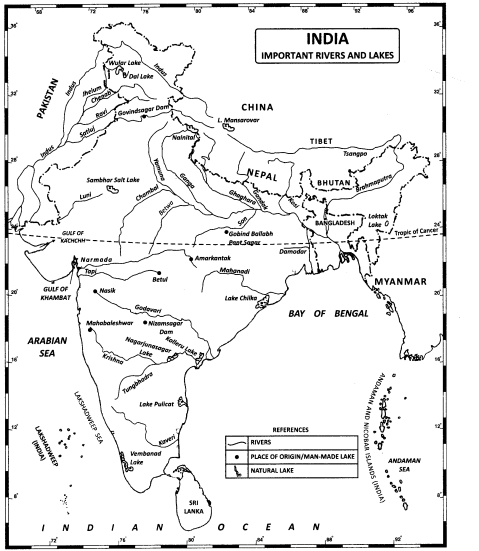 Class 11 Geography NCERT Solutions Chapter 3 Drainage System Map Skills Q1