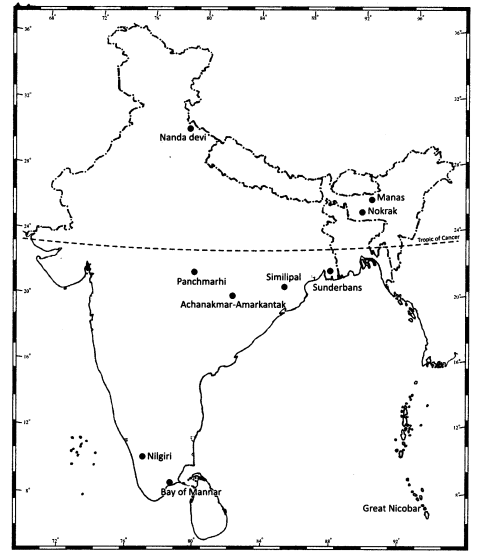 Class 11 Geography NCERT Solutions Chapter 5 Natural Vegetation Map Skills Q1