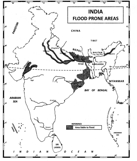 Class 11 Geography NCERT Solutions Chapter 7 Natural Hazards and Disasters Map Skills Q1