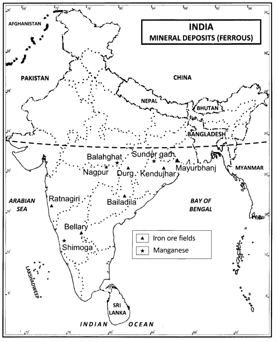 Class 12 Geography NCERT Solutions Chapter 7 Mineral and Energy Resources Map Based Questions Q1