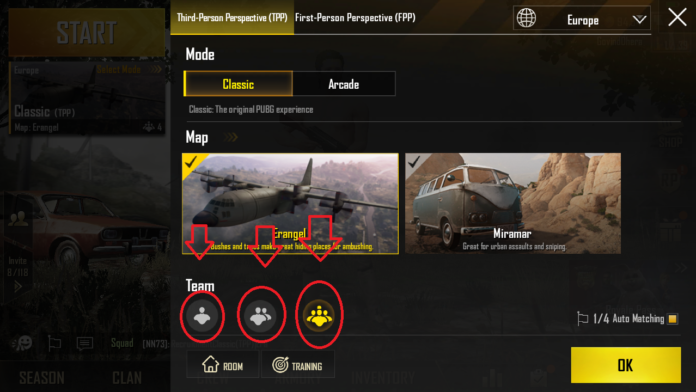 How to Select Solo, Due, or Squad play in PUBG Mobile 9