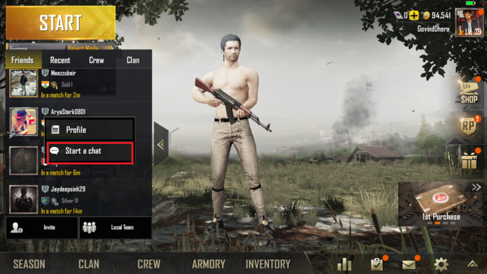 How to Send Message to Your PUBG Mobile Friend - Start Chat 8