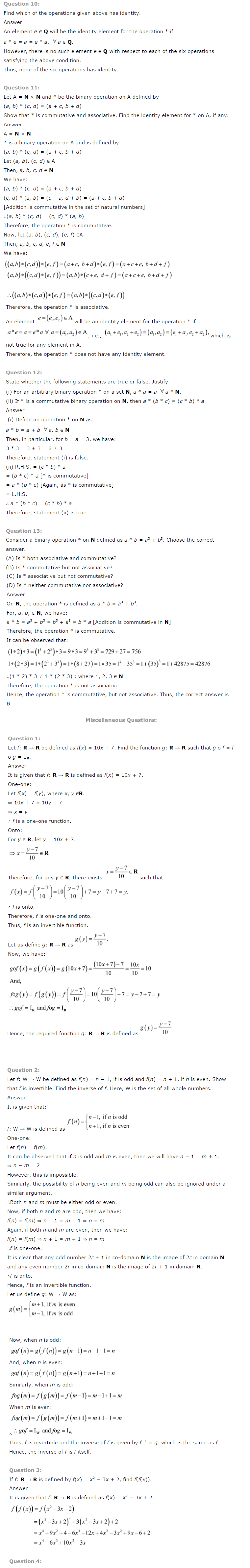 NCERT Solutions For Class 12 Maths Chapter 1 Relations and Functions 10