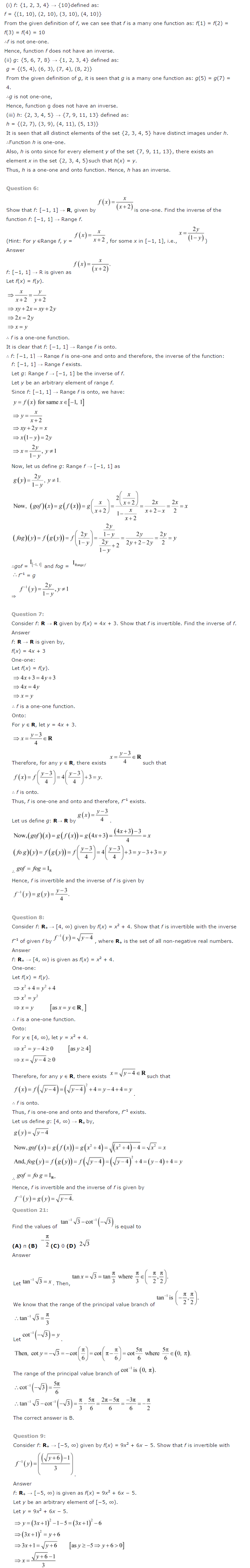 NCERT Solutions For Class 12 Maths Chapter 1 Relations and Functions 6