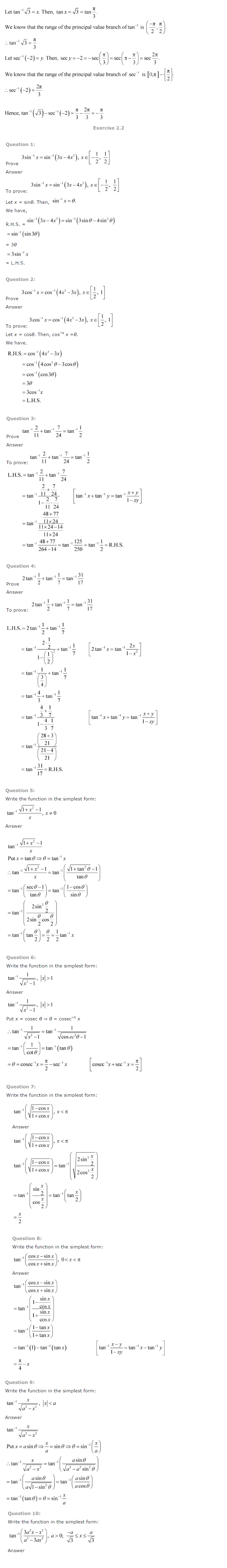 NCERT Solutions For Class 12 Maths Chapter 2 Inverse Trigonometric Functions 2