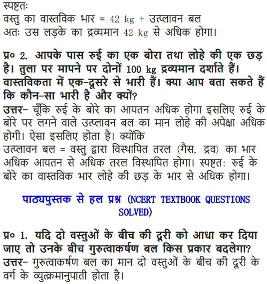 NCERT Solutions for Class 9 Science Chapter 10 Gravitation and Floatation Hindi Medium 7