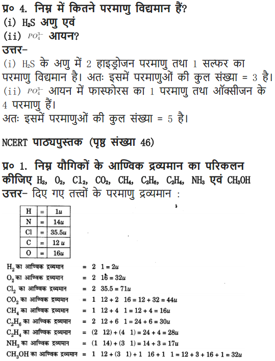 NCERT Solutions for Class 9 Science Chapter 3 Atoms and Molecules Hindi Medium 5