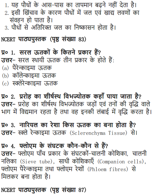 NCERT Solutions for Class 9 Science Chapter 6 Tissues Hindi Medium 2