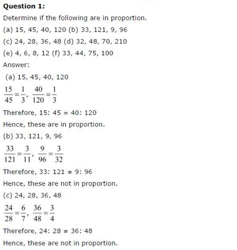 NCERT Solutions For Class 6 Maths Ratios and Proportions Exercise 12.2 Q1
