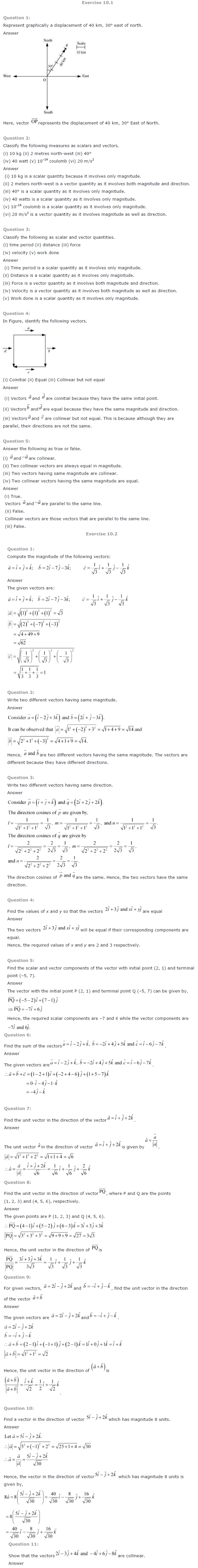 NCERT Solutions for Class 12 Maths Chapter 10 Vector Algebra 1