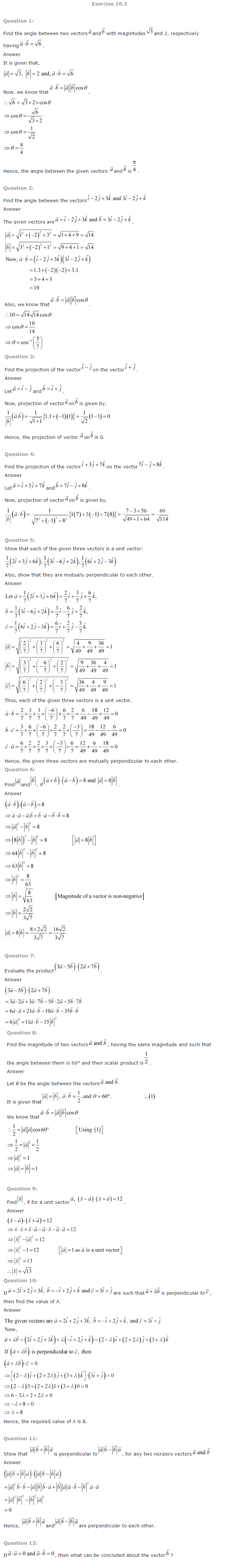 NCERT Solutions for Class 12 Maths Chapter 10 Vector Algebra 3