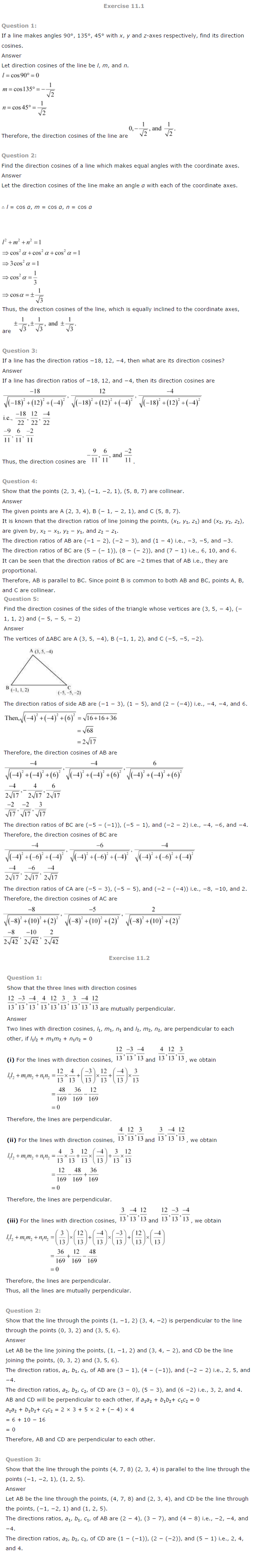 NCERT Solutions for Class 12 Maths Chapter 11 Three Dimensional Geometry 1