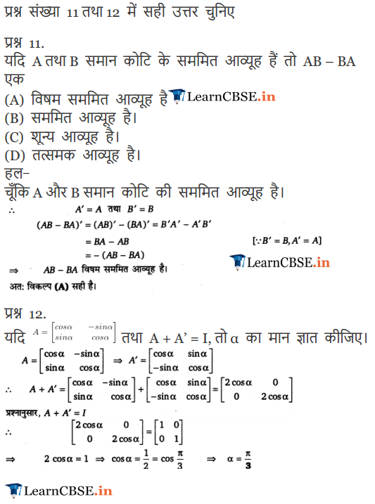 Class 12 Maths chapter 3 exercise 3.3 Solutions in Hindi Medium PDF