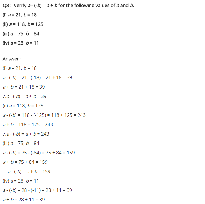 NCERT Solutions for Class 7 Maths Chapter 1 Integers Ex 1.1 Q8