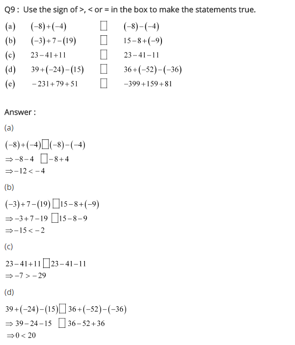NCERT Solutions for Class 7 Maths Chapter 1 Integers Ex 1.1 Q9