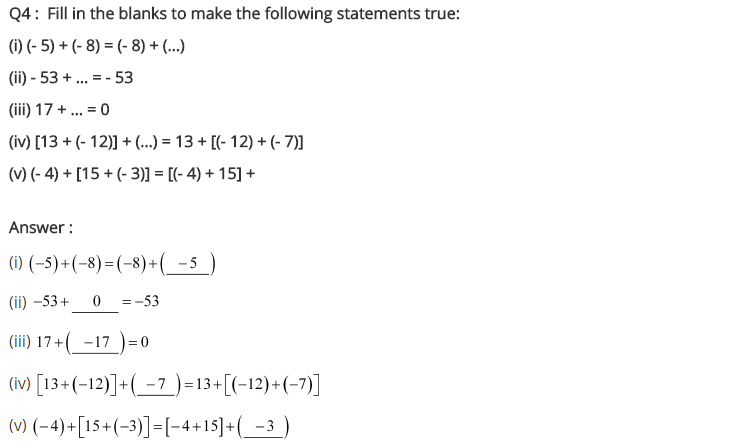 NCERT Solutions for Class 7 Maths Chapter 1 Integers Ex 1.2 Q4