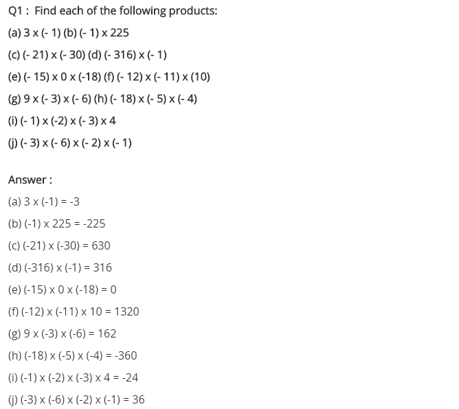 NCERT Solutions for Class 7 Maths Chapter 1 Integers Ex 1.3 Q1