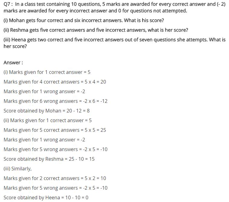 NCERT Solutions for Class 7 Maths Chapter 1 Integers Ex 1.3 Q7