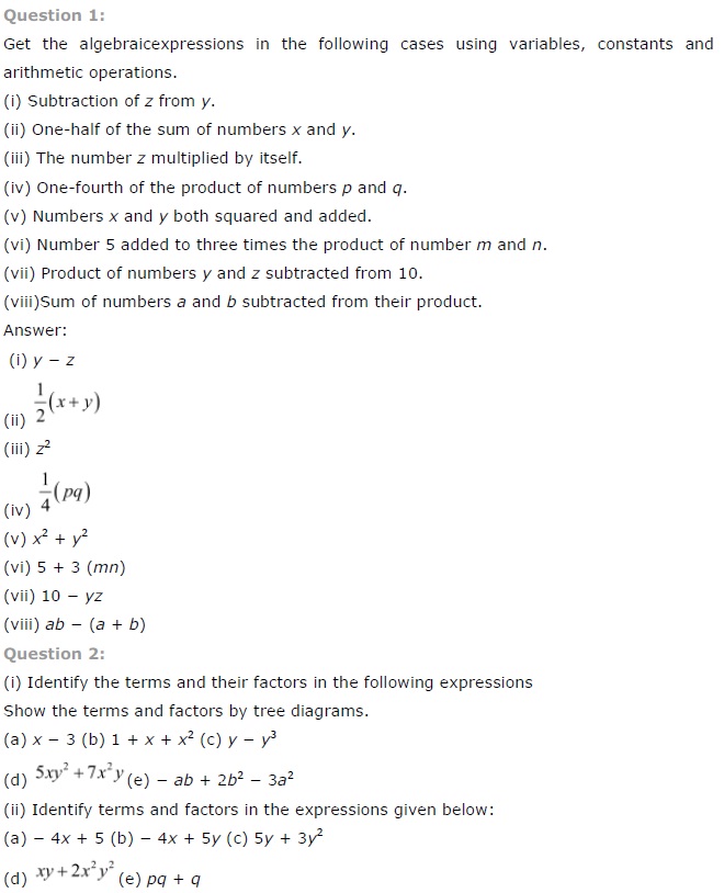 NCERT Solutions for Class 7 Maths Chapter 12 Algebraic Expressions Ex 12.1 Q1